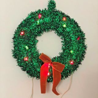 Vintage Ge Merry Midget Christmas Green Tinsel Lighted Wreath Box Xmas