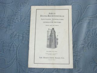 Vintage Airco Davis - Bournonville Acetylene Generator Parts Price Booklet,  1923