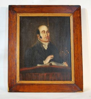 Antique Early 19thc Boston School Orig Oil Painting On Board / Wood Portrait Man