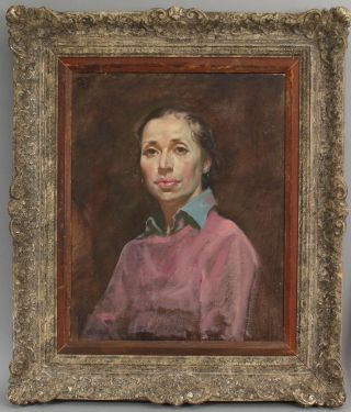 Large Antique Stan Phillips American Portrait Oil Painting Of Woman Nr