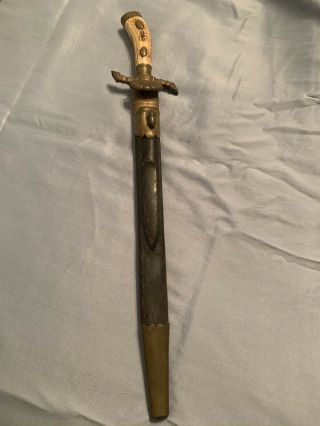 Antique Old German 19 Century Damascus Blade Hunting Dagger Short Sword