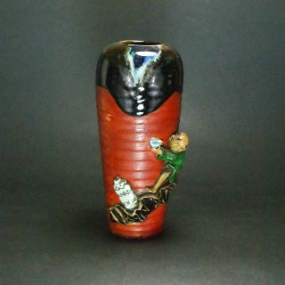 Gorgeous Antique Japanese Sumida Gawa Pottery Vase - Great Colors And Quality
