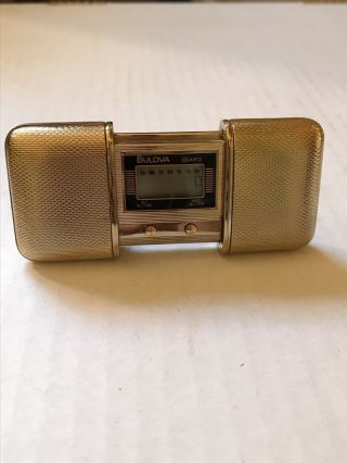 Bulova Mini Alarm Travel Clock Folding With Day & Date Rare Vintage
