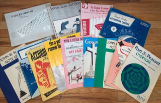 13 Vintage Accordion Music Instruction Book Jubilee Course Theory Lessons,  Etc.