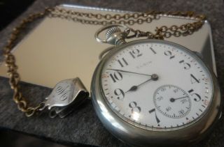 1914 Vintage Elgin Pocket Watch W/fob & Silverode Philadelphia Case - Not Running