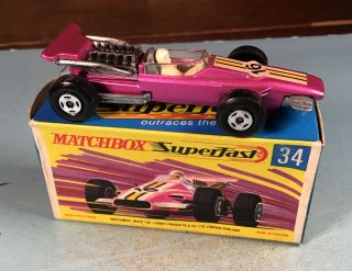 Vintage 1970 Matchbox Superfast Lesney Formula 1 Racing Car No.  34 Pink