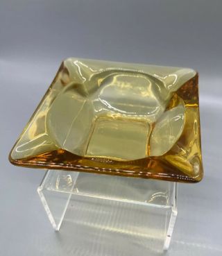 Vintage Amber Glass Ashtray Gold Square Small 3.  5 Inch Cigarette