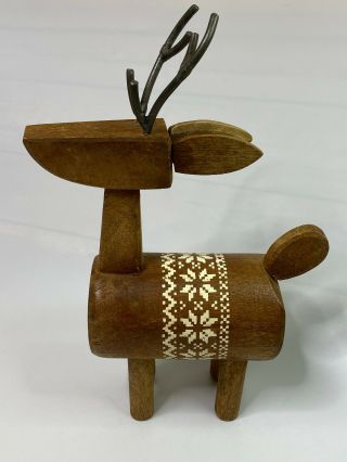 Vintage Hand Made Wood Wooden Carved Metal Xmas Reindeer Figure 12 " Rustic Large