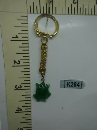 Gorgeous Green Glass Frog Keychain With Bulging Eyes Cute Key Chain Vtg K284