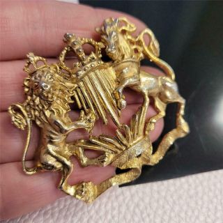 Vintage Gold Tone Crest Lion Horse Pin Brooch 2 " T