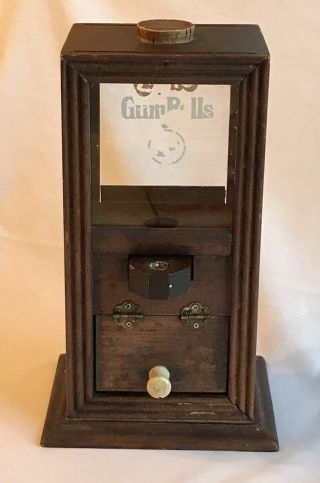Antique Vintage Wooden Gum Ball / Candy Machine Dispenser 1 Cent