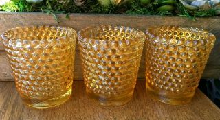 Vintage Set Of 3 Hobnail Amber Glass Tea Light Candle Votive Cup Holder