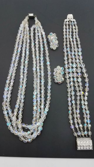 Set Of Vintage Rhinestone Jewelry Necklace Bracelet Earrings Lb2215