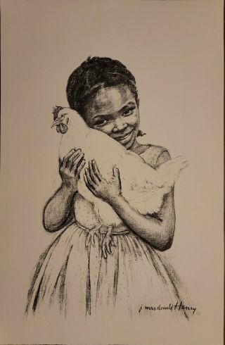 J Macdonald Henry; Jamaican Artist; Vintage Print; Little Girl Holding A Chicken