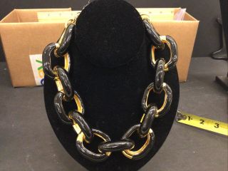 Huge Vintage Kenneth Jay Lane Kjl Black Enamel Gold Tone Choker Necklace