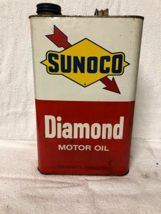 Vintage Sunoco Diamond Motor Oil 10 Quart Metal Oil Can