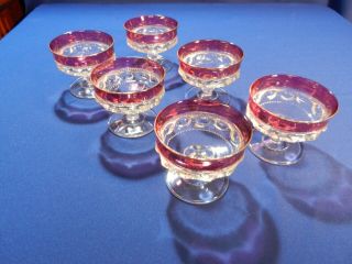Set Of 6 Vintage Kings Crown Thumbprint Cranberry Sherbets