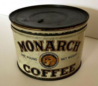Vintage Key Wind 1 Pound Coffee Tin - Monarch Regular Grind Reid Murdoch Chicago
