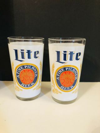 VINTAGE Set of 2 MIller Lite Beer Glasses Beer Label Design Double Sided 2