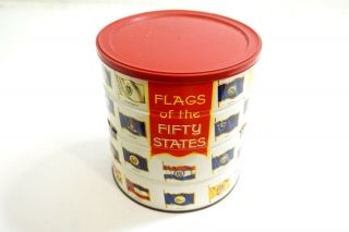 Vintage 1970 Hill Bros Coffee Can Tin " Flags Of The Fifty States " With Red Lid