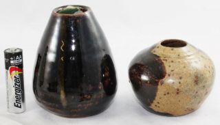 2 Small Vintage - Studio - Handmade - Ceramic Vases - Tallest 3 1/8 " - 1966 & Unk.  - Signed