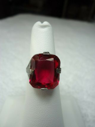 Vintage Sterling Silver Art Deco Red Glass Stone Ring Size 5 1/2