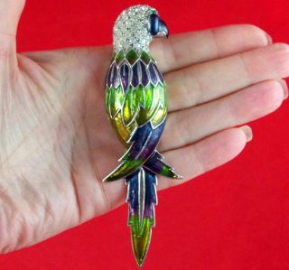 Minty Huge 4 1/2 " Htf Vtg Rhinestone & Enamel Parrot Parakeet Bird Brooch Pin