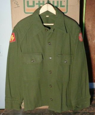 Korean War Vintage Us Army M51 Od Wool Shirt W/ 45th Infantry Division Patch