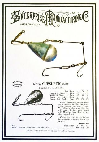 Rare Ca.  1918 Pflueger W.  T.  J.  Lowe Cupsuptic Spinner Bait Vintage Fishing Spoon