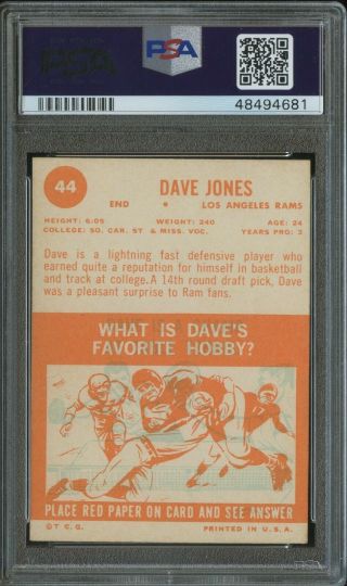 1963 Topps Football 44 Dave Jones Los Angeles Rams RC Rookie HOF PSA 6 EX - MT 2
