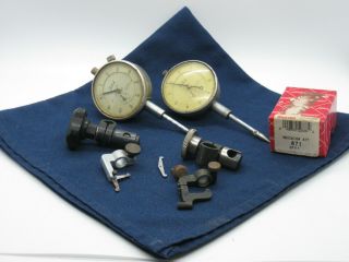 Set Of 2 Vintage Teclock Dial Indicators.  000 - 1.  000 In And Accessories