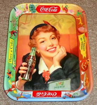 Vintage 1953 Coca Cola Tray,  " Thirst Knows No Season ",  Menu Girl,  Look