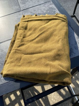 Vintage Army Olive Green 100 Wool Blanket Ww11 Ww2 ? World War