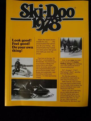 Vintage 1978 Ski - Doo Snowmobile Sales Brochure 4 Pages