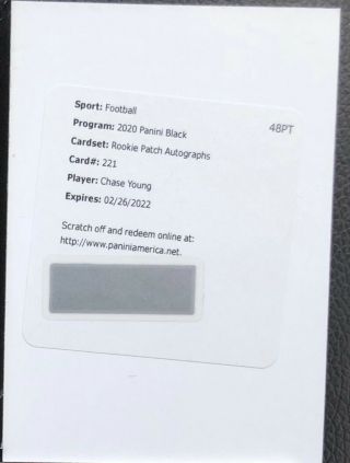 2020 Panini Black Chase Young Rc Rpa Patch Auto Sp /99 221 Redemption Droy?