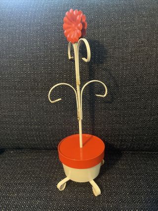 Vtg Metal Orange Mid Century Mod Flower 4 Cup Coffee Cup Mug Tree Stand Holder