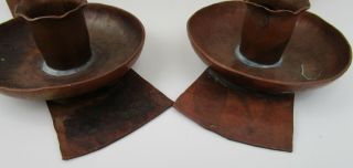 Large Vintage Hand Hammered Copper Candle Holder Pair Candlestick Chamberstick 3