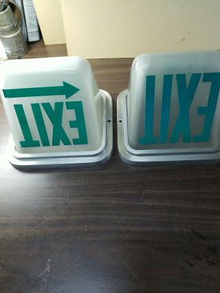 2 Vintage Glass Exit Signs Without Mounting Bracket Milk White