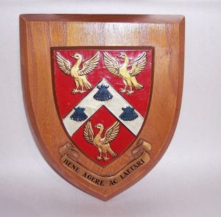 Vintage 1970s Kiingston Grammar School Wooden Wall Plaque Shield Coat Of Arms