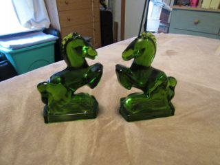 Vintage Le Smith,  Emerald Green Rearing Horse Bookends
