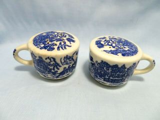 Vintage Royal China Blue Willow Handled Salt & Pepper Shakers -