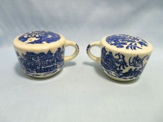 Vintage Royal China Blue Willow Handled Salt & Pepper Shakers - 3