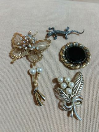 Joblot Of Vintage Brooches Costume Jewellery Brooches X5