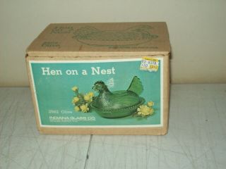 Vintage Indiana Carnival Glass Hen On A Next Olive Green No.  2562