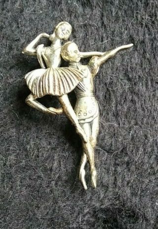 Vintage Signed Beau Sterling Silver Ballerina And Male Dancer Brooch / Pin