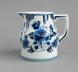 Vintage Delftware Milk Cream Jug Signed Delft Dutch Blue Floral Decoration