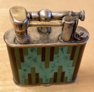 Antique Sterling Silver Dunhill Unique Enamel Art Deco Cigarette Lighter