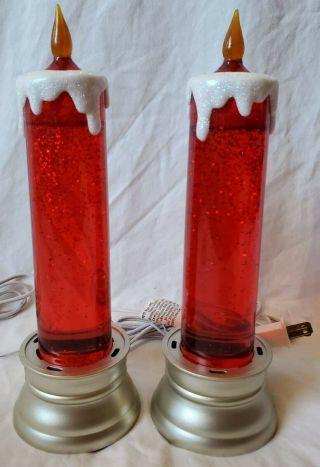 Vtg Red Glitter Water Candle Electric Light Christmas Holiday Lamp 10 "