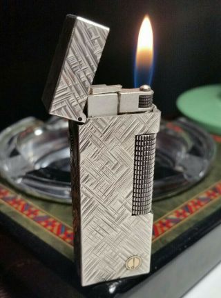 Newly Serviced,  Dunhill D Logo Florentine Silver Rollagas Lighter