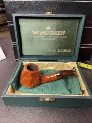 W.  O.  Larsen Straight Grain Hand Made In Denmark Unsmoked Tobacco Pipe W/box Wow